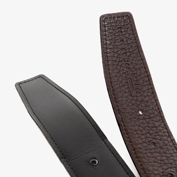 Hermes Black/Brown Togo Calfskin H Buckle Reversible Belt - Picture 7 of 8